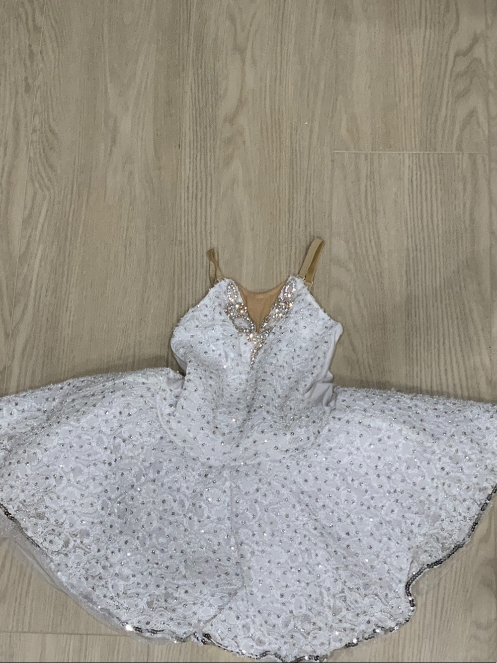 White Sequin Lace ballet costume Dress Girls 6 8 with silver Accents dance tutu